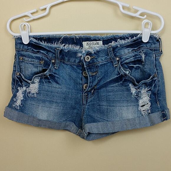 ZCO Jeans Frayed Waist Distressed Exposed Button Fly Midrise Shorts size… - Picture 1 of 12
